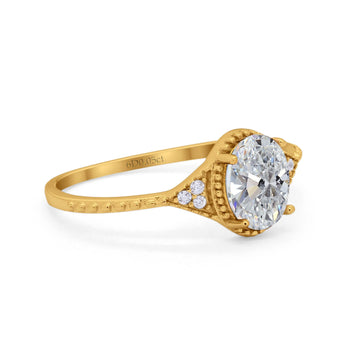 14K Yellow Gold Oval Art Deco 8mmx6mm D VS2 GIA Certified 1.01ct Lab Grown CVD Diamond Engagement Wedding Ring Size 6.5